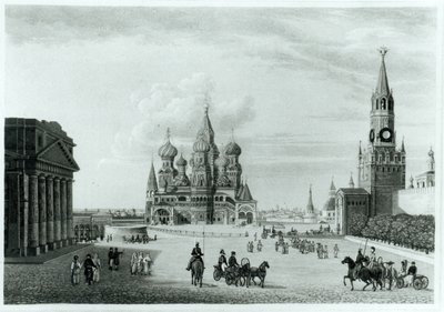 Rode Plein, Moskou, uit Het Karakter van de Russen en een Gedetailleerde Geschiedenis van Muscovy door Robert Lyall, gepubliceerd 1823 door English School