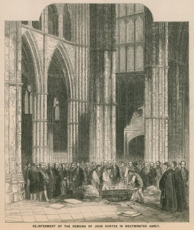Herbegrafenis van de overblijfselen van John Hunter in Westminster Abbey door English School