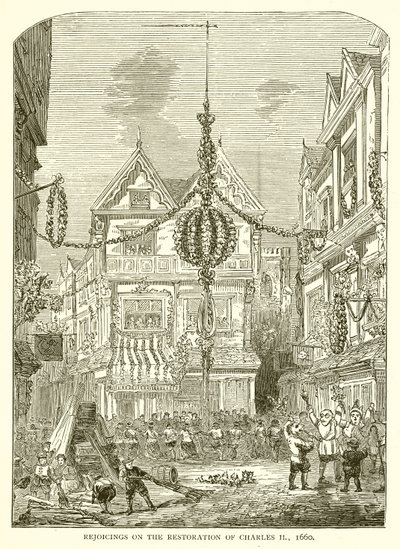 Vreugde bij de restauratie van Karel II, 1660 door English School