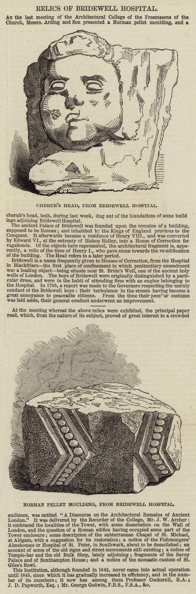Relieken van Bridewell Hospital (gravure) door English School