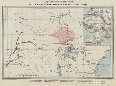 Reddingsmissie naar Emin Pasha, Schetskaart van Centraal-Afrika met de Verschillende Routes door English School