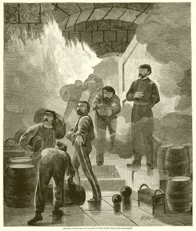 Verwijderen van buskruit uit het magazijn van Fort Sumter tijdens het bombardement door English School