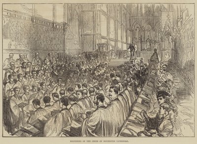 Heropening van het koor van de kathedraal van Rochester (gravure) door English School