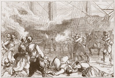 Terugdrijving van de Spaanse soldaten in Amsterdam, illustratie uit De Geschiedenis van het Protestantisme door James Aitken Wylie, 1878 door English School