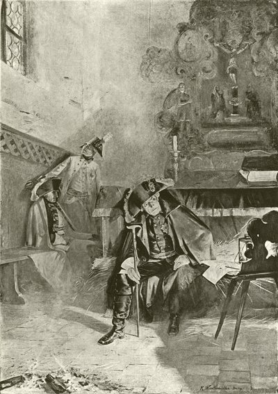 Teruggedrongen bij Torgau - Frederik wacht op de ochtend (gravure) door English School