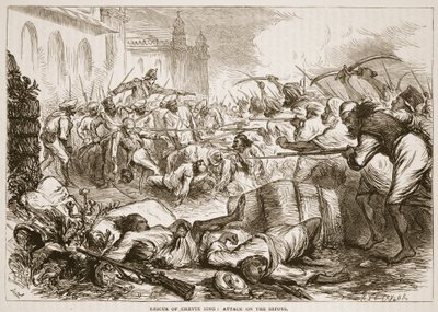 Redding van Cheyte Sing: aanval op de sepoys, illustratie uit Cassells Geïllustreerde Geschiedenis van India door James Grant, uitgegeven 1879 door English School