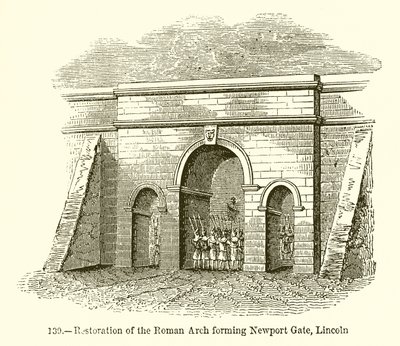 Restauratie van de Romeinse boog die Newport Gate vormt, Lincoln door English School