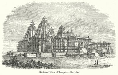 Gerestaureerd aanzicht van tempel in Hullabid (gravure) door English School