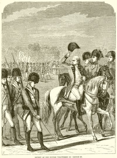 Inspectie van de Britse vrijwilligers door George III door English School