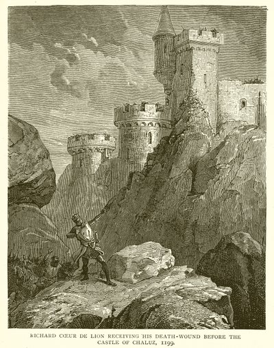 Richard Leeuwenhart ontvangt zijn dodelijke wond voor het kasteel van Chaluz, 1199 door English School