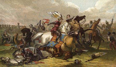 Richard III en de Graaf van Richmond bij de Slag om Bosworth door English School