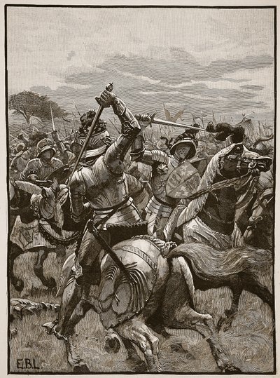 Richard III bij de Slag bij Bosworth, illustratie uit Cassells Geïllustreerde Geschiedenis van Engeland door English School