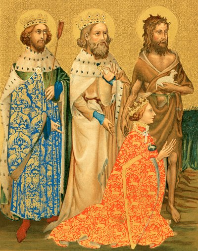 Richard II en zijn beschermheiligen (kleurenlitho) door English School