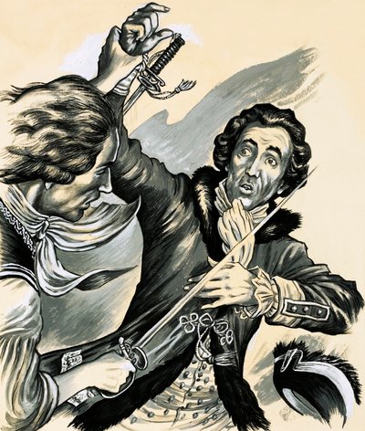 Richard Sheridan was een toneelschrijver, politicus, wegloper, redenaar, geestige en duellist (gouache op papier) door English School