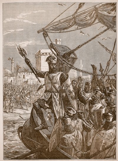 Richard die landt bij Jaffa, illustratie uit Cassells Illustrated History of England door English School