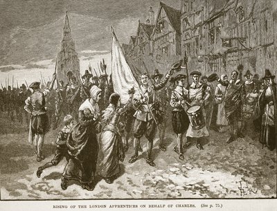 Opstand van de Londense leerlingen ten behoeve van Charles, illustratie uit Cassells Illustrated History of England door English School