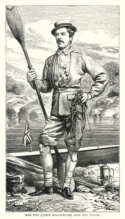 Rob Roy, John MacGregor, en zijn kano (gekleurde gravure) door English School