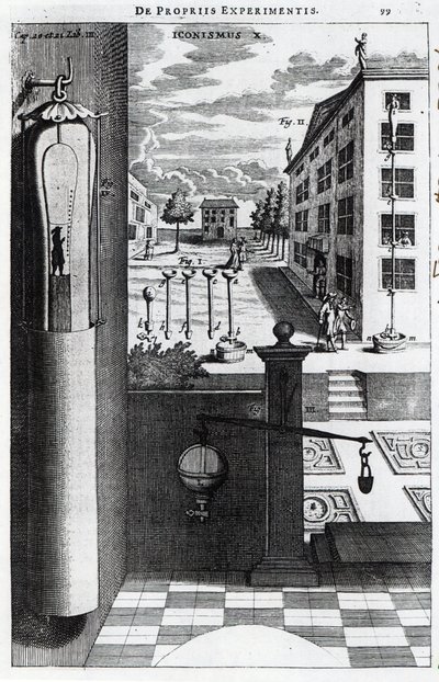 Robert Boyles ontwerpen en ideeën voor de vacuümpomp gepubliceerd in 1669 door English School