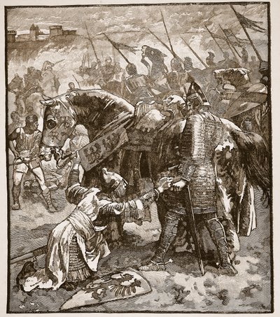 Robert die zijn vader om vergeving vraagt, illustratie uit Cassells Illustrated History of England door English School
