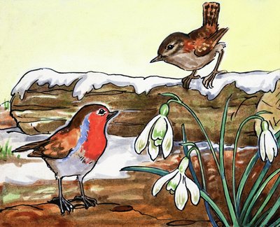 Roodborstje en Jenny Wren door English School
