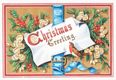 Roodborstje met boodschap en bloemen, kerstkaart door English School