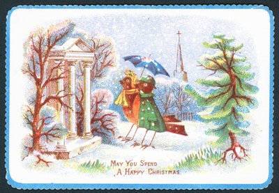 Roodborstjes in kleding, Kerstkaart door English School