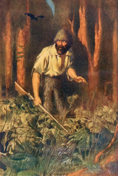 Robinson Crusoe alleen op het eiland, illustratie uit 