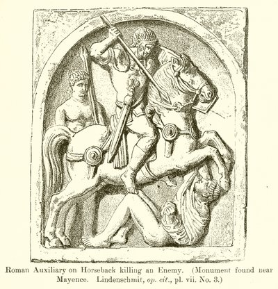 Romeinse hulpsoldaat te paard die een vijand doodt door English School