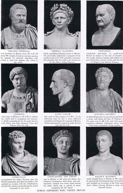 Romeinse keizers die Groot-Brittannië bezochten, illustratie uit Hutchinsons Geschiedenis van de Naties door English School