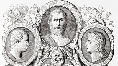 Romeinse auteurs, van links naar rechts, Horace, Terence en Virgil, uit Ward en Lock