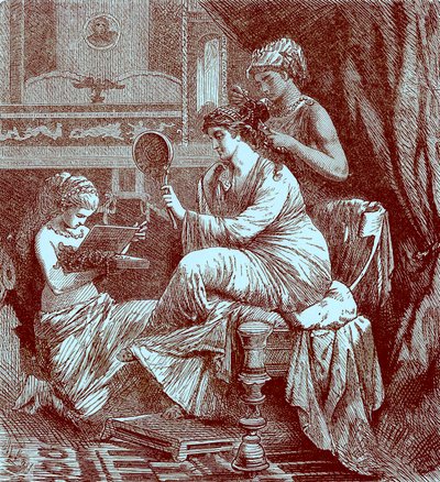 Romeinse dame bij haar toilet, illustratie uit The Illustrated History of the World, gepubliceerd ca. 1880 door English School