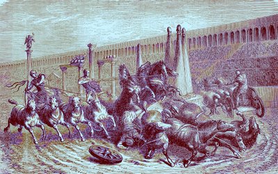 Romeinse openbare spelen onder het rijk - de wagenrace in het circus, illustratie uit The Illustrated History of the World, gepubliceerd ca. 1880 door English School