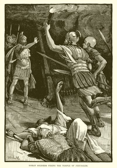 Romeinse soldaten steken de tempel van Jeruzalem in brand door English School