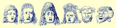Romeinse theatermaskers, illustratie uit Cassells Illustrated Universal History door Edward Ollier, gepubliceerd 1890 door English School
