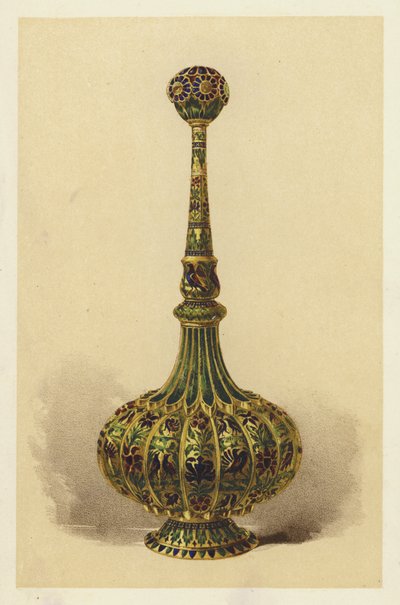 Rozenwaterfles of sproeier, in zilver verguld en geëmailleerd door English School