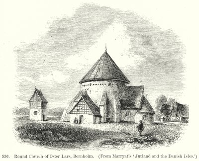 Ronde kerk van Oster Lars, Bornholm (gravure) door English School