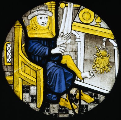 Rondel die de maand februari uitbeeldt, laat 15e eeuw (glas-in-lood) door English School