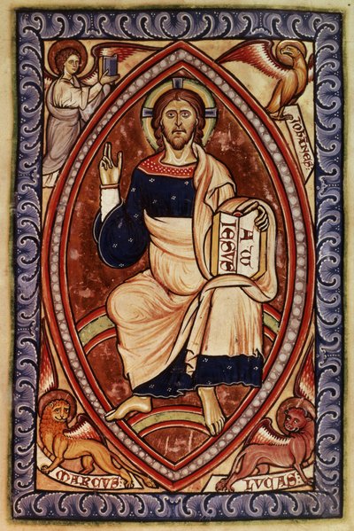 Christus in Majesteit met symbolen van de evangelisten, uit de Westminster Psalter, c.1250 door English School