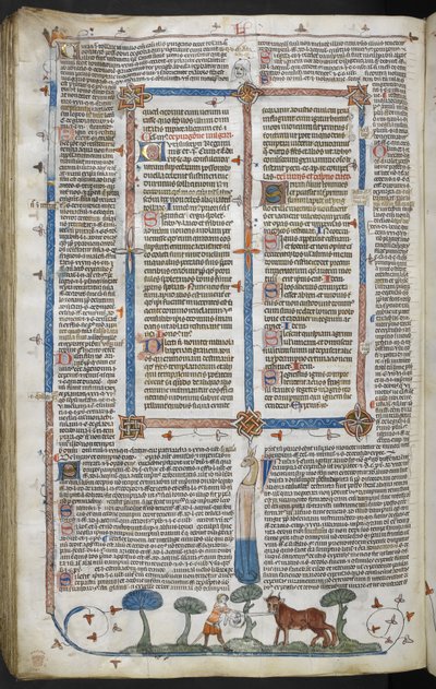 Royal 10 E IV fol. 294v Man die een os aanvalt, uit de Smithfield Decretals (Decretals van Gregory IX) c.1340 door English School
