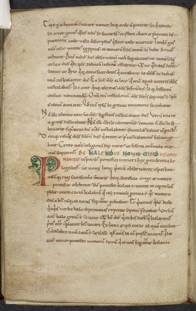 Royal 13. A.XI, f.47vInitial P.De temporum ratione.Bede de Eerbiedwaardige.Miscellany van werken over computus en astronomie.11e eeuw-12e eeuw door English School