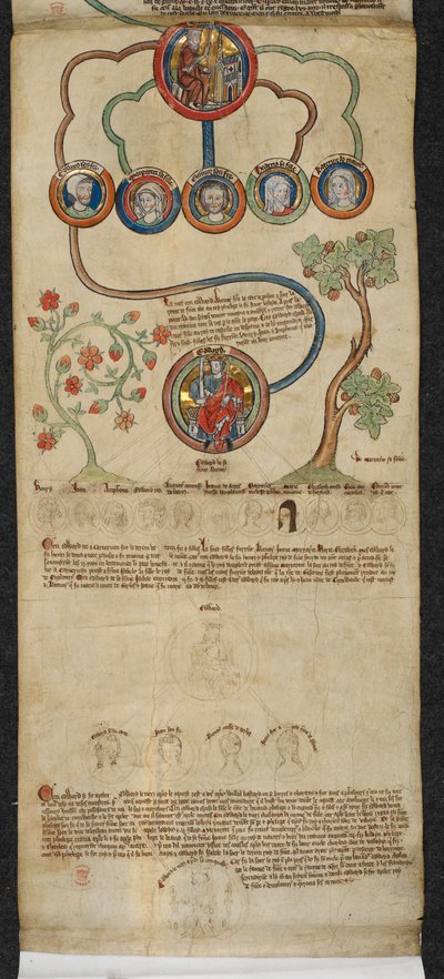 De koninklijke genealogie van Hendrik III tot Edward I met een uitbreiding in een andere hand van Edward II tot Edward III, illustratie uit de 