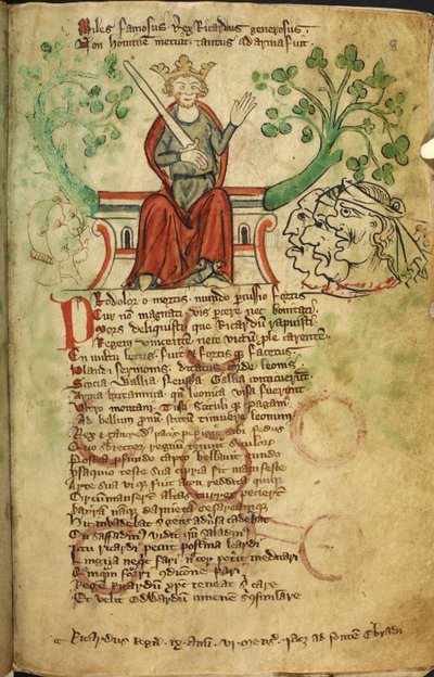 Royal 20 A. II f.8 Koning Richard I met zwaard, op zijn troon, illustratie uit de 