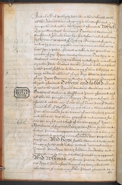 Koninklijk Handvest verleend aan de Royal English Merchant Adventurers Company die handel drijft met Afrika door English School