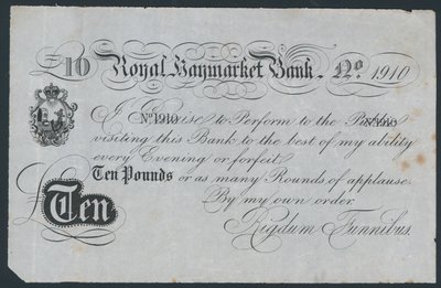 Royal Haymarket Bank, grap theaterbankbiljet door English School