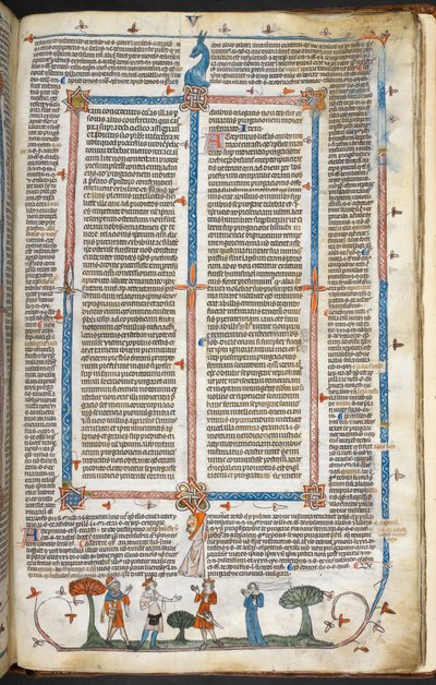 Royal MS 10 IV f.294r Middeleeuwse figuren en marginale decoratie, illustratie uit 