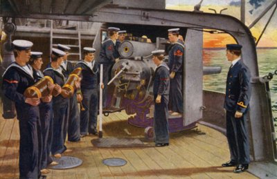 Koninklijke Marinekazerne, Chatham: Met de Vloot, Bemanning Oefent bij een 6-inch Kanon door English School