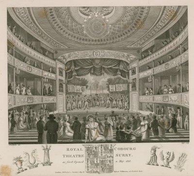 Royal Theatre, Cobourg, Surrey, zoals voor het eerst geopend in mei 1818 door English School