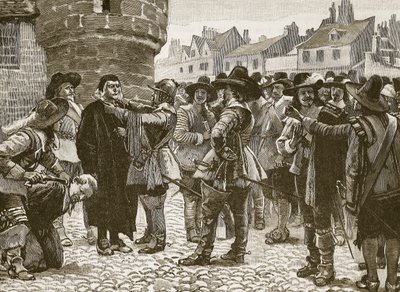 Royalistische samenzweerders in Salisbury beledigen de sheriff, illustratie uit Cassells Illustrated History of England door English School
