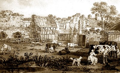 Vervallen Landhuis met Melkkoeien, c.1800 door English School
