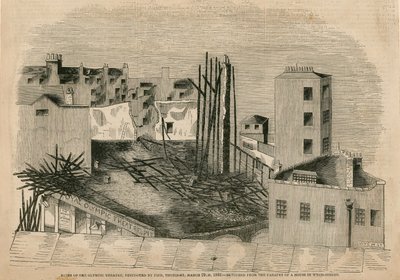 Ruïnes van het Olympisch Theater, verwoest door brand, 29 maart 1849 door English School